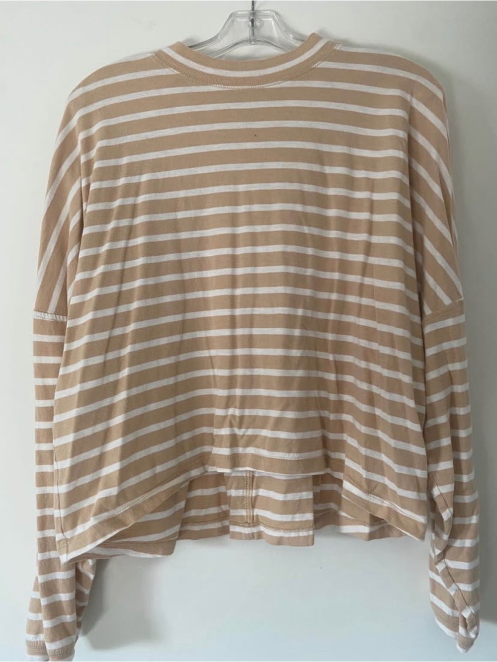 aerie Striped Long-Sleeve Boxy Tee in Beige and White